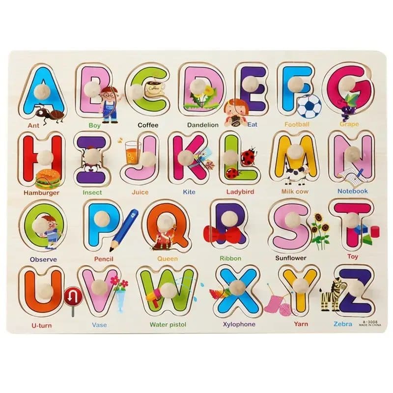 993.Jpg Wooden Upper Case Abc Puzzle, Words With Knobs - Image 1