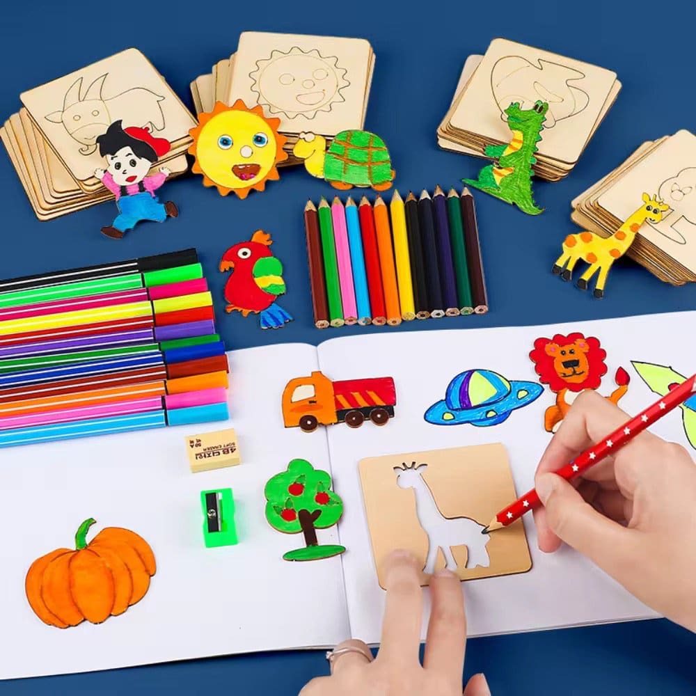 1390.Jpg 20Pcs Different Designs Stencil Wooden Diy Cards For Drawing, Coloring - Image 1
