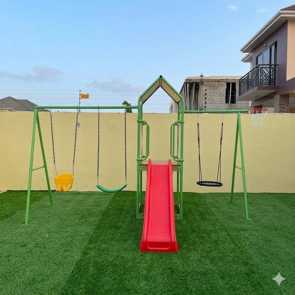 1559.Jpg Wooden Playhouse Slide , Double Swing - Image 1